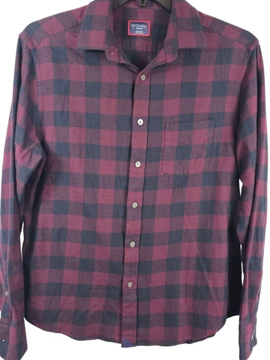 UnTuckit Men M Red Black Check Plaid Country Western Farmer Casual Outdoor Shirt - Picture 1 of 11